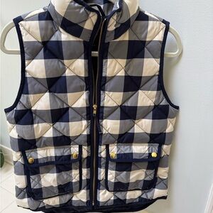 J. Crew Navy and Cream Checkered Quilted Vest